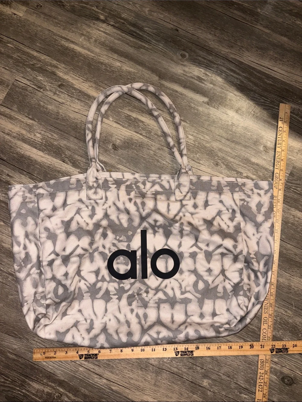 ALO Yoga Gray Tie-Dye Canvas Cotton Large Tote Bag For Travel & Gym Carry-On